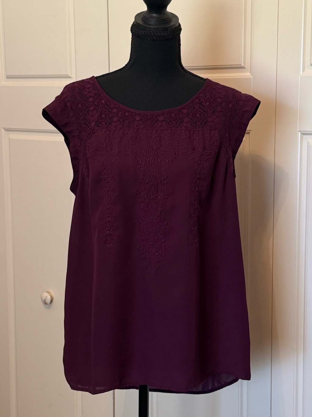 Maurices Plum Embroidered Cap-Sleeve Blouse